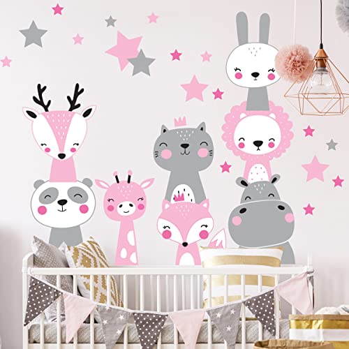 Wandsticker für Kinder, Dekoration Babyzimmer, Wandtattoo, Kinderzimmer, skandinavische Tiere Girly + 60 Sterne, H60 x B60 cm Wandsticker für Kinder, Dekoration Babyzimmer, Wandtattoo, Kinderzimmer, skandinavische Tiere Girly + 60 Sterne, H60 x B60 cm von Ambiance Sticker