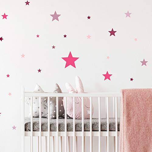 Wandsticker für Kinder, Motiv: Mädchen mit 50 pinken Sternen, H30 x 40 cm von Ambiance Sticker