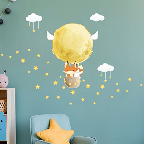 Wandtattoo Kinder - Dekoration Babyzimmer - Wandtattoo Kinderzimmer - Wandaufkleber Fuchs Reise + 80 Sterne - H40 x 30 cm von Ambiance Sticker