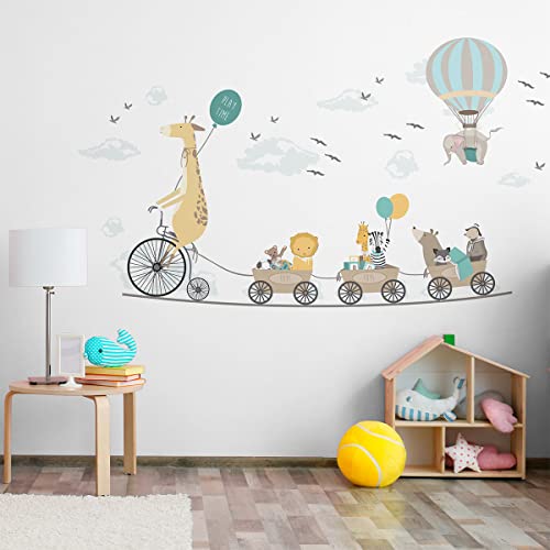 Wandtattoo Kinder - Dekoration Babyzimmer - Wandtattoo Kinderzimmer - Wandaufkleber Giraffe und seine Abenteuerbegleiter - H90 x 60 cm von Ambiance Sticker