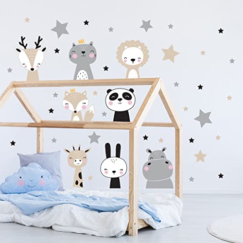 Wandtattoo Kinder - Dekoration Babyzimmer - Wandtattoo Kinderzimmer - Wandaufkleber Skandinavische Tiere + 60 Sterne - H60 x L60 cm Wandtattoo Kinder - Dekoration Babyzimmer - Wandtattoo Kinderzimmer - Wandaufkleber Skandinavische Tiere + 60 Sterne - H60 x L60 cm von Ambiance Sticker