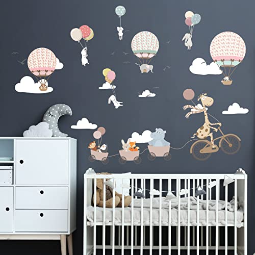 Wandtattoo Kinder - Dekoration Babyzimmer - Wandtattoo Kinderzimmer - Wandaufkleber Tiere und Heißluftballon in den Wolken - H90 x 60 cm Wandtattoo Kinder - Dekoration Babyzimmer - Wandtattoo Kinderzimmer - Wandaufkleber Tiere und Heißluftballon in den Wolken - H90 x 60 cm von Ambiance Sticker