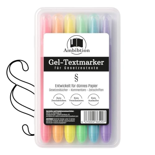 Ambibtion Textmarker für Gesetzbücher, Gel-Textmarker für dünnes Papier, Gesetze, Habersack, Fachzeitschriften, Kommentare, Highlighter, Marker in verschiedenen Farben Ambibtion Textmarker für Gesetzbücher, Gel-Textmarker für dünnes Papier, Gesetze, Habersack, Fachzeitschriften, Kommentare, Highlighter, Marker in verschiedenen Farben von Ambibtion