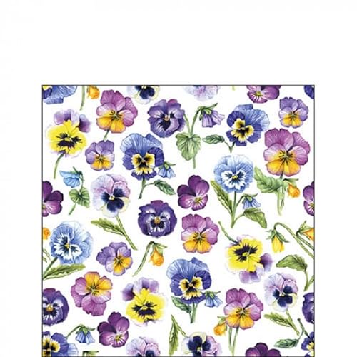 20 Servietten Coctail Stiefmütterchen ca.3- Lagig - 25 cm/Pansy All Over Kollektion, Papierserviette, als Tischdeko und Geschenk geeignet von Ambiente