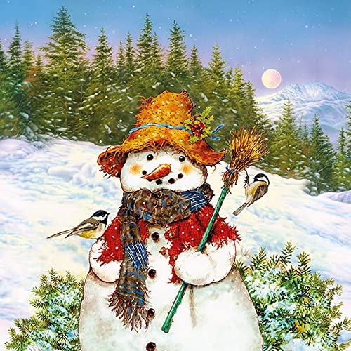 20 Servietten Meisen an Schneemann mit Hut | Wald | Tiere | Winter | Weihnachten | Tischdeko | Fest | Feier | basteln | Decoupage | Serviettentechnik 33x33cm von Ambiente