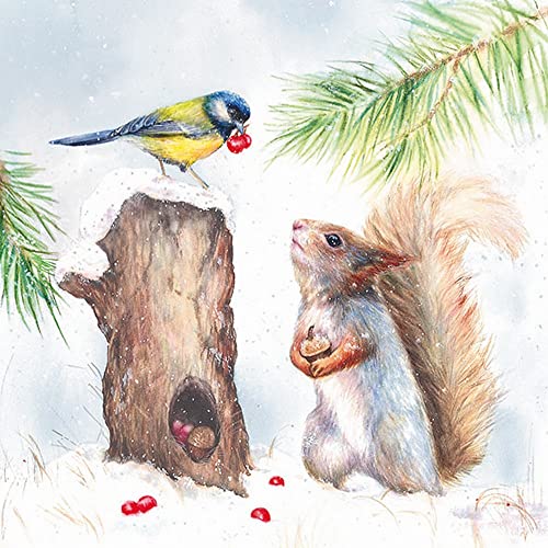 20 Servietten Tieren sammeln Wintervorrat an | Eichh?rnchen | Vogel | Winter | Weihnachten | Tischdeko | Fest | Feier | basteln | Decoupage | Serviettentechnik 33x33cm von Ambiente