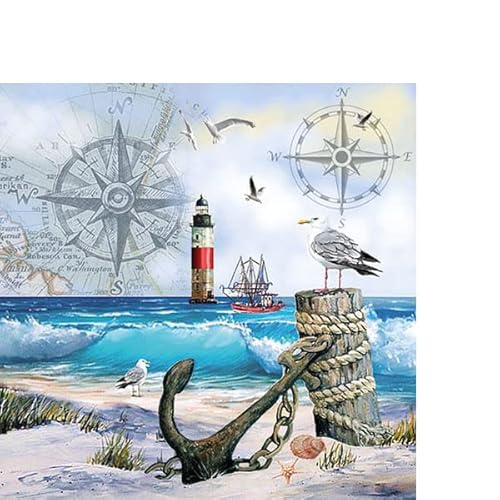 20 kleine Cocktail-Servietten Momente am Meer | gestreift | Muster | neutral | zeitlos | G?ste | Tischdeko | Dekoration | Fest | Feier | basteln | Decoupage | Serviettentechnik 25x25cm von Ambiente