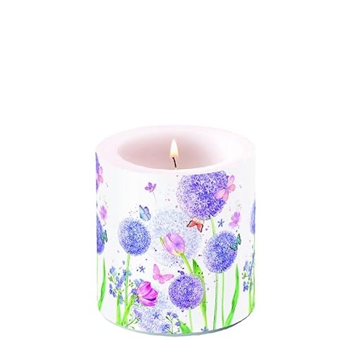 Ambiente Kerze Stumpenkerze Wachswindlicht Dekorationskerze 9 cm hoch Paraffinwachs 35h Brenndauer Bumen Gräser in pastell Farben Tischdekoration Serie flower beauty von Ambiente