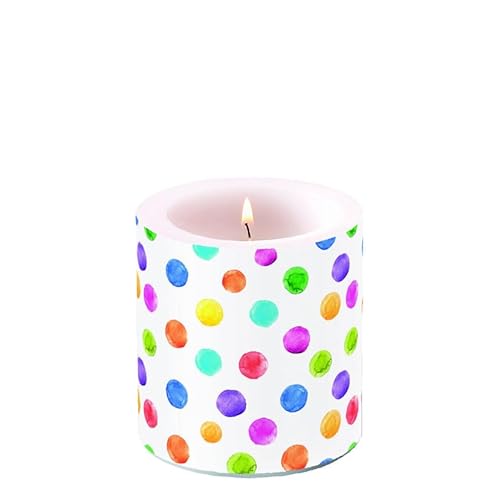 Ambiente Kerze Stumpenkerze Wachswindlicht Dekorationskerze 9 cm hoch Paraffinwachs 35h Brenndauer bunte Tupfen Frühling Sommer Geburtstag - serie polka dots Ambiente Kerze Stumpenkerze Wachswindlicht Dekorationskerze 9 cm hoch Paraffinwachs 35h Brenndauer bunte Tupfen Frühling Sommer Geburtstag - serie polka dots von Ambiente