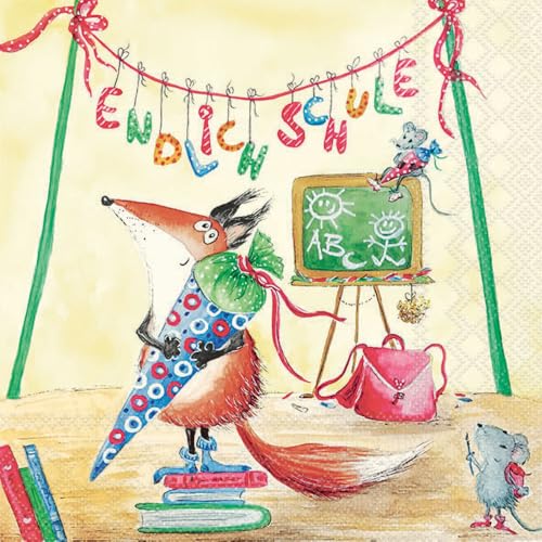 Ambiente Serviette Endlich Schule, 33x33 cm, 3-lagig, 20 Stück, Schulanfang, Tischdeko, Einschulung von Ambiente