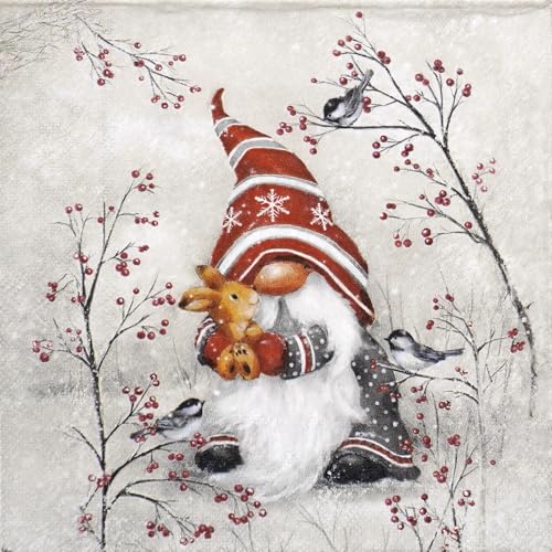 Ambiente Servietten Cocktail Kaffee Papierservietten 25 x 25 cm / 20 Stck.Wichtel Zwerg in Winterlandschaft für Tischdekoration Basteln und Decoupage von Ambiente