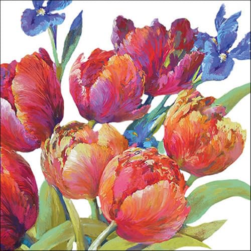 Ambiente Servietten Cocktail Kaffee Papierservietten 3 lagig 33 x 33 cm / 20 Stck. Tulpen Blumen Frühling Sommer Tischdekoration Basteln und Decoupage von Ambiente