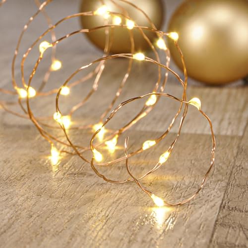 Ambients 3er Set Kupferdraht Lichterkette – 20 warmweiße LEDs, Timer 6/18 Std. – 250 cm Länge – Batteriebetrieben (2x AA) – Für Innenbereich (Kupfer, 3x20er 250cm) von Ambients