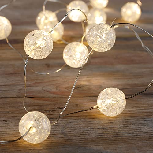 LED Lichterkette mit 15 Kugeln, Crackled Glas Optik, Warmweiße 1,5cm Bälle 10cm Abstand, Timer 6/18 Std, Batteriebetrieben für Deko & Weihnachten (Cracked Ball, 15er 150cm) von Ambients
