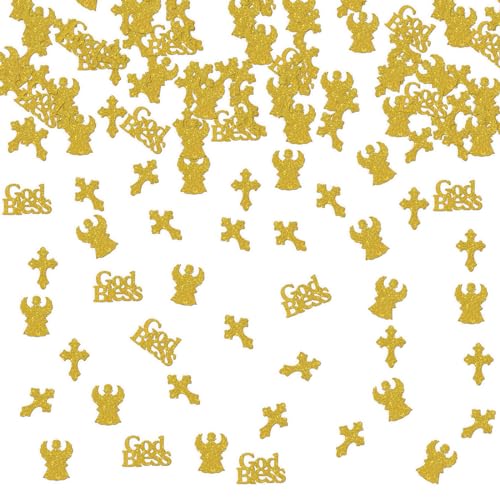 Ambishi 120 Stück Glitter God Bless Konfetti/Babyparty Erstkommunion Taufe Konfirmation Party Tischdekoration Streuen/religiöse Thema Party Dekoration Supplies von Ambishi