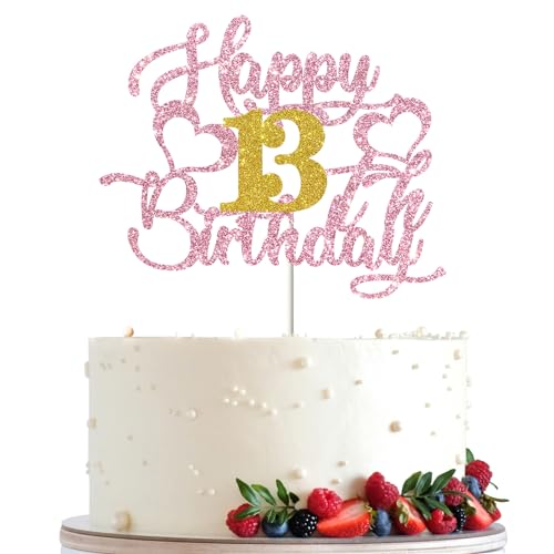 Ambishi Pink Glitter Happy 13th Birthday Cake Topper, Girls 13th Birthday Party Favors Cake Decor, Cheers to 13 Years Sign Cake Picks, 13th Birthday Party Decoration Photo Booth Props (13th) von Ambishi