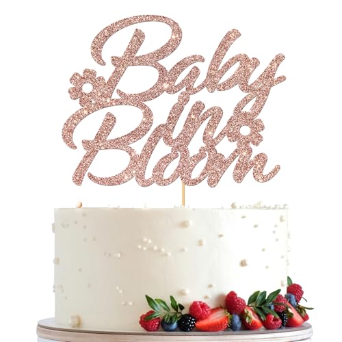 Tortenaufsatz "Baby in Bloom", Blumenmotiv, Babyparty, Tortenaufsatz, Geschlechtsoffenbarung, Patry-Kuchendekorationen (Roségold) von Ambishi