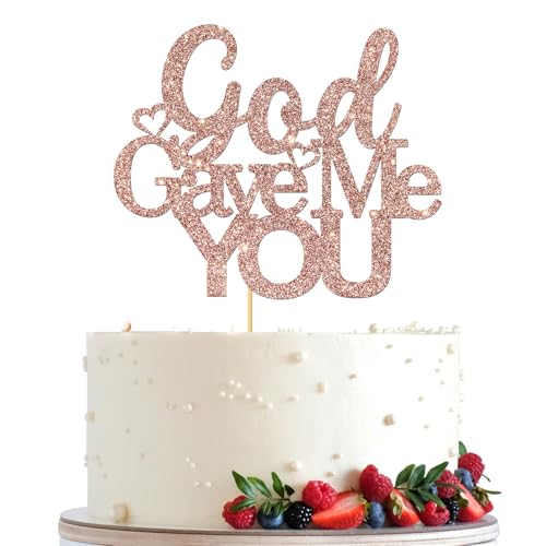 Tortenaufsatz mit Aufschrift "God Gave Me You", rotgoldener Glitzer, die beste Wahl für Hochzeiten, Verlobungen, Hochzeitsfeiern, Foto-Requisiten von Ambishi