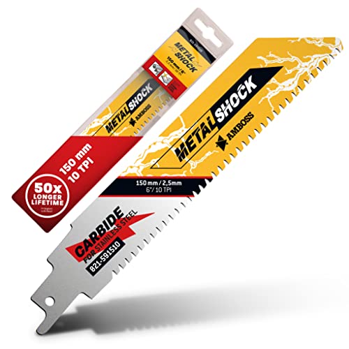 AMBOSS METAL SHOCK - 1x Säbelsägeblatt Länge 150 mm / 10 ZpZ - ideal für Abriss/Aufbau/Demontage/Rohrleitungsbau - geeignet für Edelstahl sowie Stahl (Rohre/Profile/Träger) sowie Gussrohre von Amboss Werkzeuge