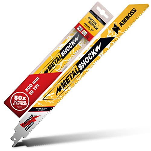 AMBOSS METAL SHOCK - 1x Säbelsägeblatt Länge 300 mm / 10 ZpZ - ideal für Abriss/Aufbau/Demontage/Rohrleitungsbau - geeignet für Edelstahl sowie Stahl (Rohre/Profile/Träger) sowie Gussrohre von Amboss Werkzeuge