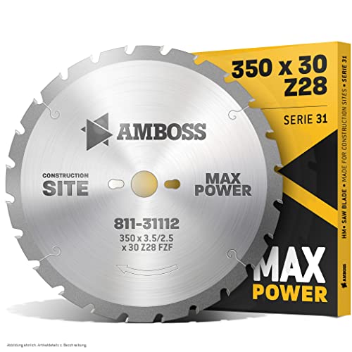 AMBOSS Werkzeuge - Hochwertiges HM Kreissägeblatt - Für extremen Einsatz auf Baustellen - FWF (Ø 350 mm x 3,5 mm x 30 mm (28 Zähne)) von Amboss Werkzeuge
