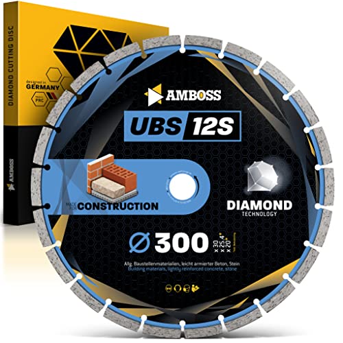 Amboss Diamant Trennscheibe UBS 12S - Diamant-Trennscheibe Ø 300 mm x 30 mm/25,4 mm - leicht armierter Beton/Baustellenmaterialien/Stein | Segmenthöhe: 10 mm (gesintert) von Amboss Werkzeuge