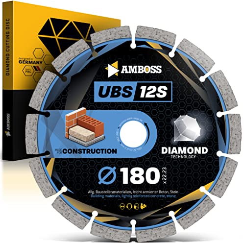 Amboss Diamant Trennscheibe UBS 12S Ø 180 mm x 22.23 - Trennen von leicht armiertem Beton/Stein/Baumaterialien - Diamantscheibe/Diamanttrennscheibe für Winkelschleifer von Amboss Werkzeuge