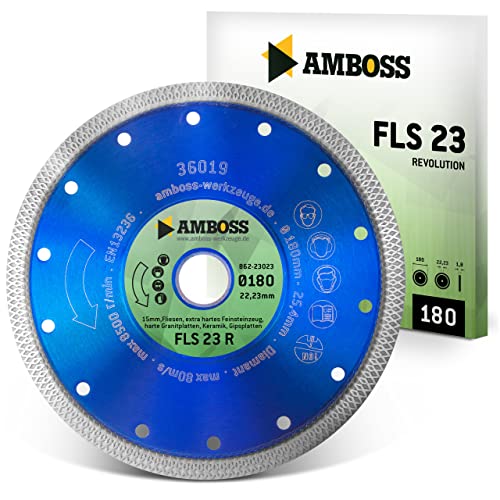 Amboss Diamant Trennscheibe FLS 23R - extra dünne Diamant-Trennscheibe (1,8 mm) | Ø 180 mm x 25,4 mm - Fliesen/extra hartes Feinsteinzeug/harte Granite/Keramik | Segmenthöhe: 10 mm von Amboss Werkzeuge