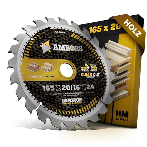 HM Kreissägeblatt 165x20 16 Z24 Wechselzahn für Akku Holz - Allround. AMBOSS WERKZEUGE® Sägeblatt 165mm +Reduzierring 16 20mm. 165x20 165x16 komp. zu Bosch GKS 18v-57g. GKT 55 GCE Makita SP6000. DHS63 von Amboss Werkzeuge