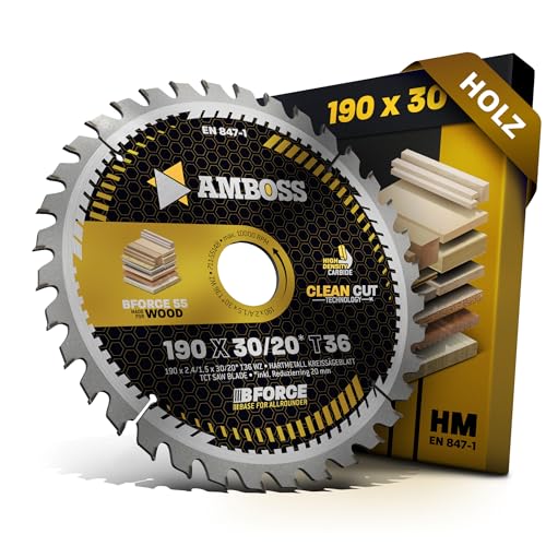 HM Kreissägeblatt 190x30 20 Z36 Wechselzahn für Holz - Allround. AMBOSS WERKZEUGE® Sägeblatt 190mm +Reduzierring 20 30mm. 190x30 190x20 komp. zu Bosch GKS 190. GKS 65 Metabo KS66 DWE576 DWE575 uvm. von Amboss Werkzeuge