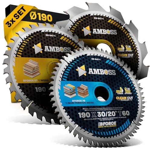 Ø190 x 30 Akku Hand- Kreissägeblatt Set passend für Metabo KS 18, Makita DHS783, Einhell TP-CS 18, DeWalt DCS57 - AMBOSS WERKZEUGE® 190x30 Sägeblatt Sortiment von Amboss Werkzeuge