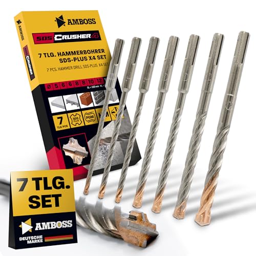 SDS+ Hammerbohrer Set 7tlg. 4X Schneiden PGM Ø 5-12mm x 160mm - AMBOSS Werkzeuge SDS Crusher 4 - HM Betonbohrer Hartmetall Profi Bohrer - Stahlbeton Steinbohrer Beton Mauerwerk Ziegel Kalksandstein SDS+ Hammerbohrer Set 7tlg. 4X Schneiden PGM Ø 5-12mm x 160mm - AMBOSS Werkzeuge SDS Crusher 4 - HM Betonbohrer Hartmetall Profi Bohrer - Stahlbeton Steinbohrer Beton Mauerwerk Ziegel Kalksandstein von Amboss Werkzeuge