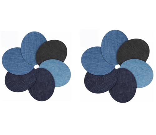 Amcupider Denim-Flicken zum Aufbügeln für Jeans, Innenreparatur, strapazierfähig, unsichtbar, für Kleidung, Jacken, Taschen, Jeans-Patches (12 Stück, oval) von Amcupider