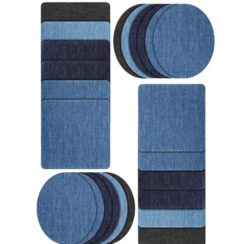 Amcupider Denim-Flicken zum Aufbügeln für Jeans, Innenreparatur, strapazierfähig, unsichtbar, für Kleidung, Jacken, Taschen, Jeans-Patches (12 Stück oval und 12 Stück rechteckig) von Amcupider