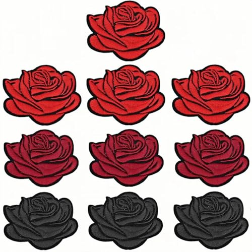 Rosen-Herz-Aufnäher zum Aufbügeln, Schmetterling, bestickte Applikationen für Kleidung, Hüte, Taschen, niedliche Stoffflicken (Rose, 10 Stück) von Amcupider