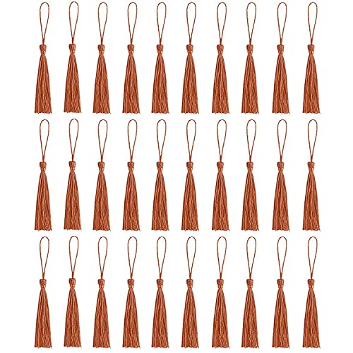 30 Stück Lesezeichen-Quasten, Mini-Quasten, seidige Quasten für Lesezeichen, handgefertigte Lesezeichen, Quasten für Harz, Bastelbedarf und Heimdekoration (Gelbkaffee) von Amdonalo