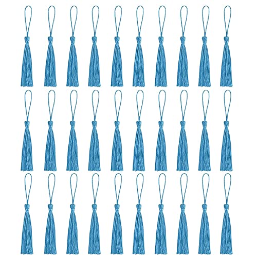 30 Stück Lesezeichen-Quasten, Mini-Quasten, seidige Quasten für Lesezeichen, handgefertigte Lesezeichen, Quasten für Harz, Bastelbedarf und Heimdekoration (See Blauer) von Amdonalo