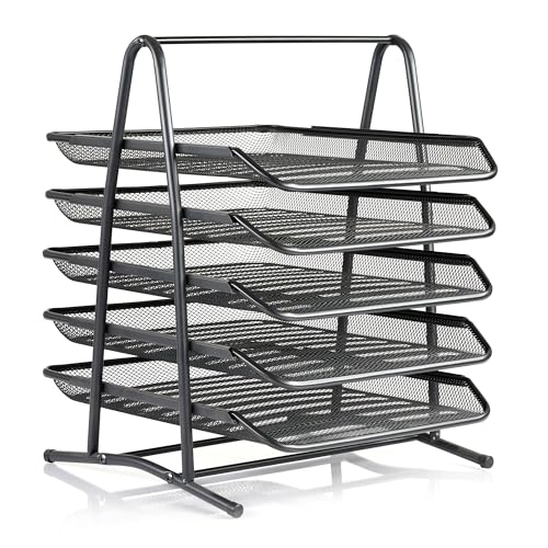 AMECO Dokumentenablage Metall mit 5 Fächern - Briefablage für Schreibtisch Organizer Büro - 29 x 35 x 33,5 cm Schwarz von Ameco