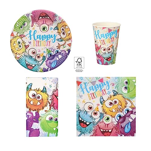 Ameisenkeks® Geburtstags-Set Funny Monsters Partygeschirr Teller Becher Servietten Tischdecke 31 Teile von Ameisenkeks