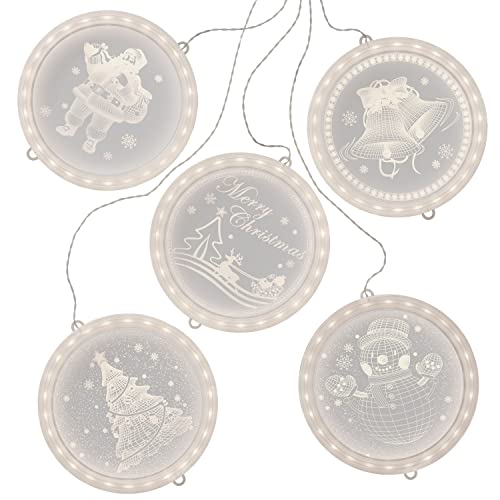 AmeliaHome LED Fensterdekoration Acrylanhänger Lichterkette 5er Set USB Lichterkettenvorhang Weihnachtsdeko rund Christmas Mood von AmeliaHome