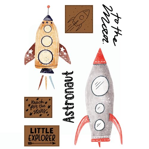 Bügelbild Set Astronaut für Textilien Kinder – Aufbügler mit Rakete,to the Moon,little Explorer,Abzeichen&mehr–DIN A5,Einschulung,Geburtstag,T-Shirt,Turnbeutel,Kostüm,DIY,Kitastart,Geschenk,Rucksack von Ameloua