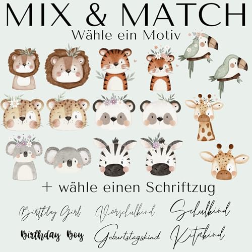 Bügelbild Set Safari,Motiv Schriftzug wählbar,Tiere Aquarell Optik,Löwe,Tiger,Zebra,Giraffe,Schulkind,Kitakind,Geburtstagskind,Aufbügelbild für Textilien,DIY,Schultüte,Erster Schultag,Einschulung,2025 Bügelbild Set Safari,Motiv Schriftzug wählbar,Tiere Aquarell Optik,Löwe,Tiger,Zebra,Giraffe,Schulkind,Kitakind,Geburtstagskind,Aufbügelbild für Textilien,DIY,Schultüte,Erster Schultag,Einschulung,2025 von Ameloua