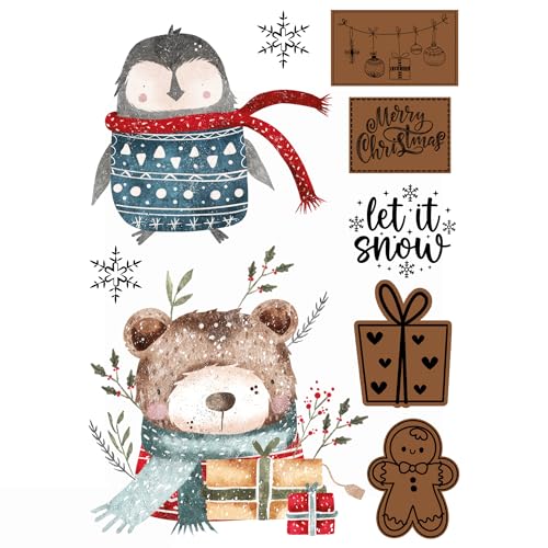 Bügelbild Set Winter für Textilien Kinder – Aufbügler mit Pinguin,Bär,Merry Christmas,Weihnachten,let it snow – DIN A5, Einschulung,Geburtstag,T-Shirt,Beutel,Kostüm,DIY,Kitastart,Geschenk,Rucksack von Ameloua