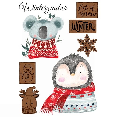 Bügelbild Set Winter für Textilien Kinder–Aufbügler mit Pinguin,Koala,Christmas,let it snow,Winterzauber,Geburtstag,T-Shirt,Beutel,Kostüm,DIY,Geschenk,Rucksack,erstes Weihnachten,Xmas,Adventskalender von Ameloua