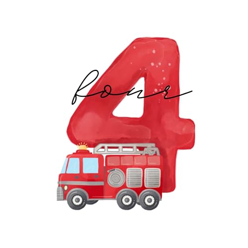 Bügelbilder Geburtstagszahlen 1 2 3 4 5 6 7 8 9 mit Feuerwehr, Aufbügler für Kindergeburtstag, T-Shirt, DIY Geschenk, Geburtstag Zahl, Iron on (Geburtstagszahl 4) von Ameloua