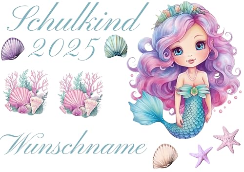 Personalisierbares Bügelbild Set für Textilien,Schulkind 2025,Wunschname,personalisiert,Kinder,Einschulung,Meerjungfrau,Mermaid,Schulstart,Schule,T-Shirts,Turnbeutel,Schultüten,DIY,Geschenk,Projekt Personalisierbares Bügelbild Set für Textilien,Schulkind 2025,Wunschname,personalisiert,Kinder,Einschulung,Meerjungfrau,Mermaid,Schulstart,Schule,T-Shirts,Turnbeutel,Schultüten,DIY,Geschenk,Projekt von Ameloua