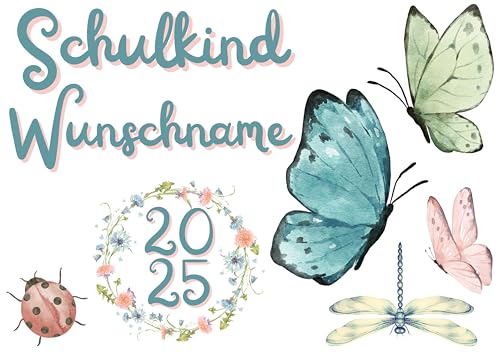 Personalisiertes Bügelbild Set für Textilien,Schulkind 2025,Wunschname,personalisiert,Kinder,Einschulung,Schmetterling,Libelle,Blumenkranz,Schulstart,T-Shirts,Turnbeutel,Schultüten,Aufbügler,Geschenk Personalisiertes Bügelbild Set für Textilien,Schulkind 2025,Wunschname,personalisiert,Kinder,Einschulung,Schmetterling,Libelle,Blumenkranz,Schulstart,T-Shirts,Turnbeutel,Schultüten,Aufbügler,Geschenk von Ameloua