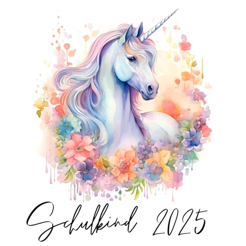 Schulkind 2025 Bügelbilder Set Textilien, zum aufbügeln, Fee, Ballerina, Meerjungfrau, Pferd, Einhorn, Bügelbild Schultüte, Erster Schultag Einschulung (Einhorn Aquarell) von Ameloua