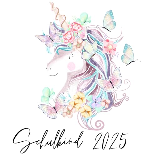Schulkind 2025 Bügelbilder Set Textilien, zum aufbügeln, Fee, Ballerina, Meerjungfrau, Pferd, Einhorn, Bügelbild Schultüte, Erster Schultag Einschulung (Einhorn mit Schmetterlingen) von Ameloua