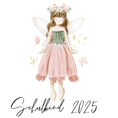 Schulkind 2025 Bügelbilder Set Textilien, zum aufbügeln, Fee, Ballerina, Meerjungfrau, Pferd, Einhorn, Bügelbild Schultüte, Erster Schultag Einschulung (Fee Frontal Rosa Kleid) von Ameloua